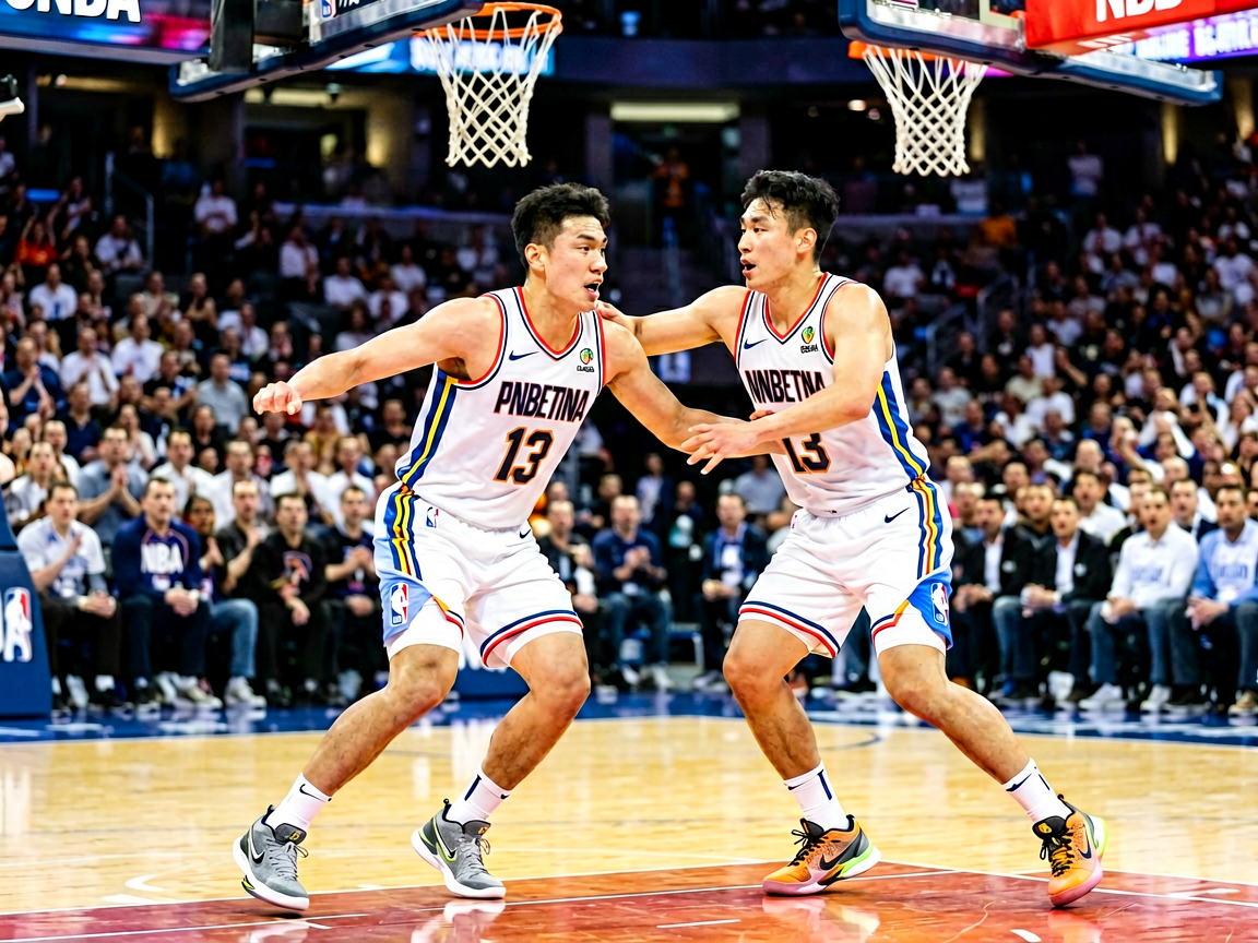 NBA篮球比赛现场，球员激烈对抗场景
